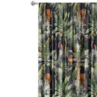 Decorative Curtain In the jungle - palm trees, tiger and monkey on dark background