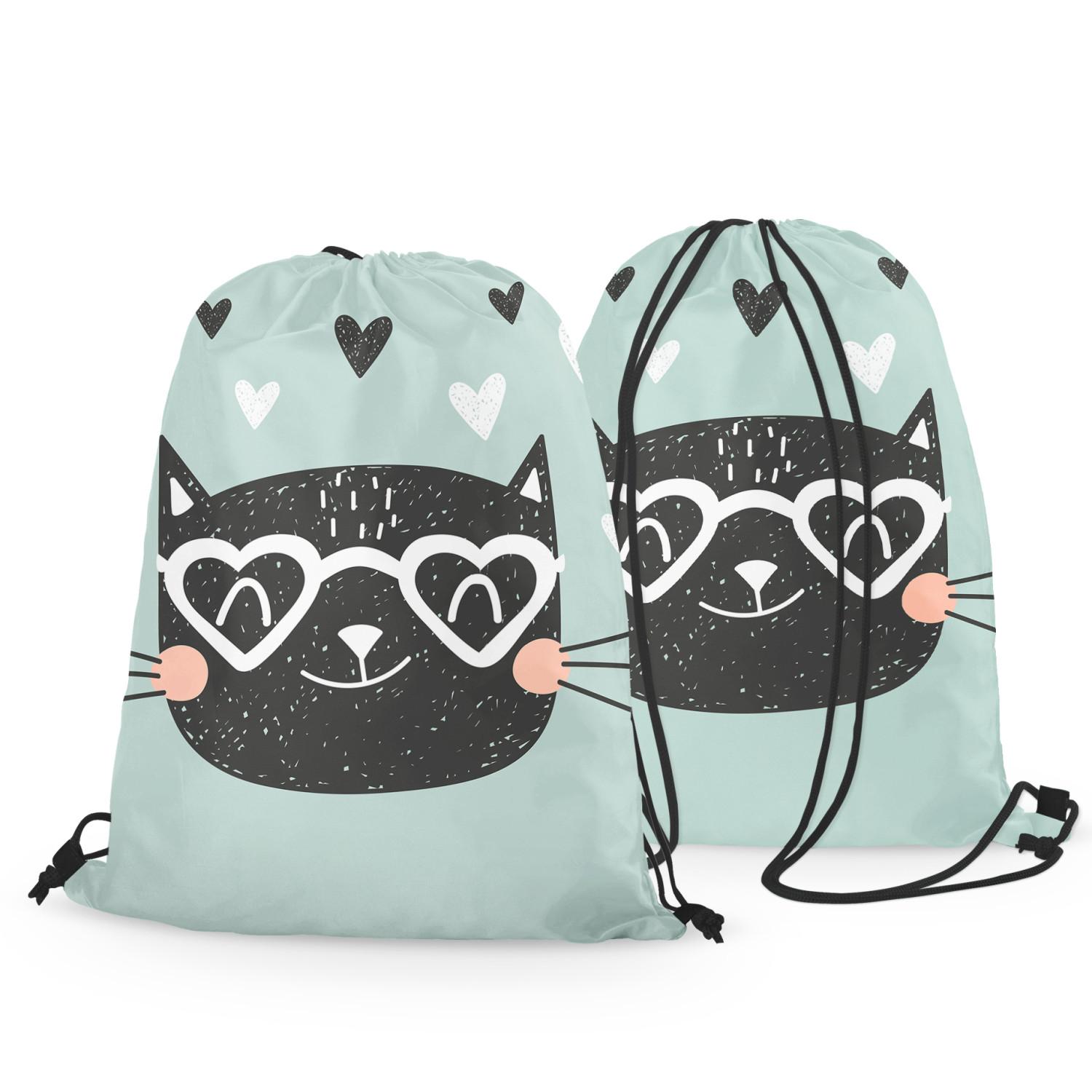 Backpack Cat in love - animal and hearts held in shades of white and black