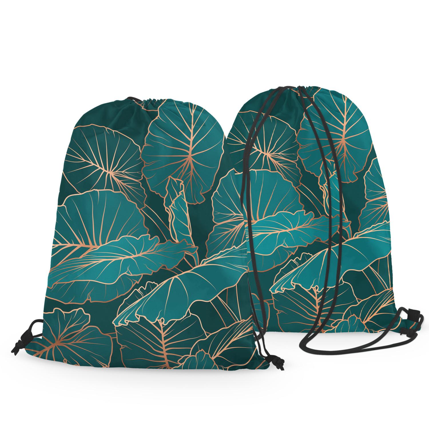 Backpack Night jungle - a botanical composition with allocasia leaves and gold