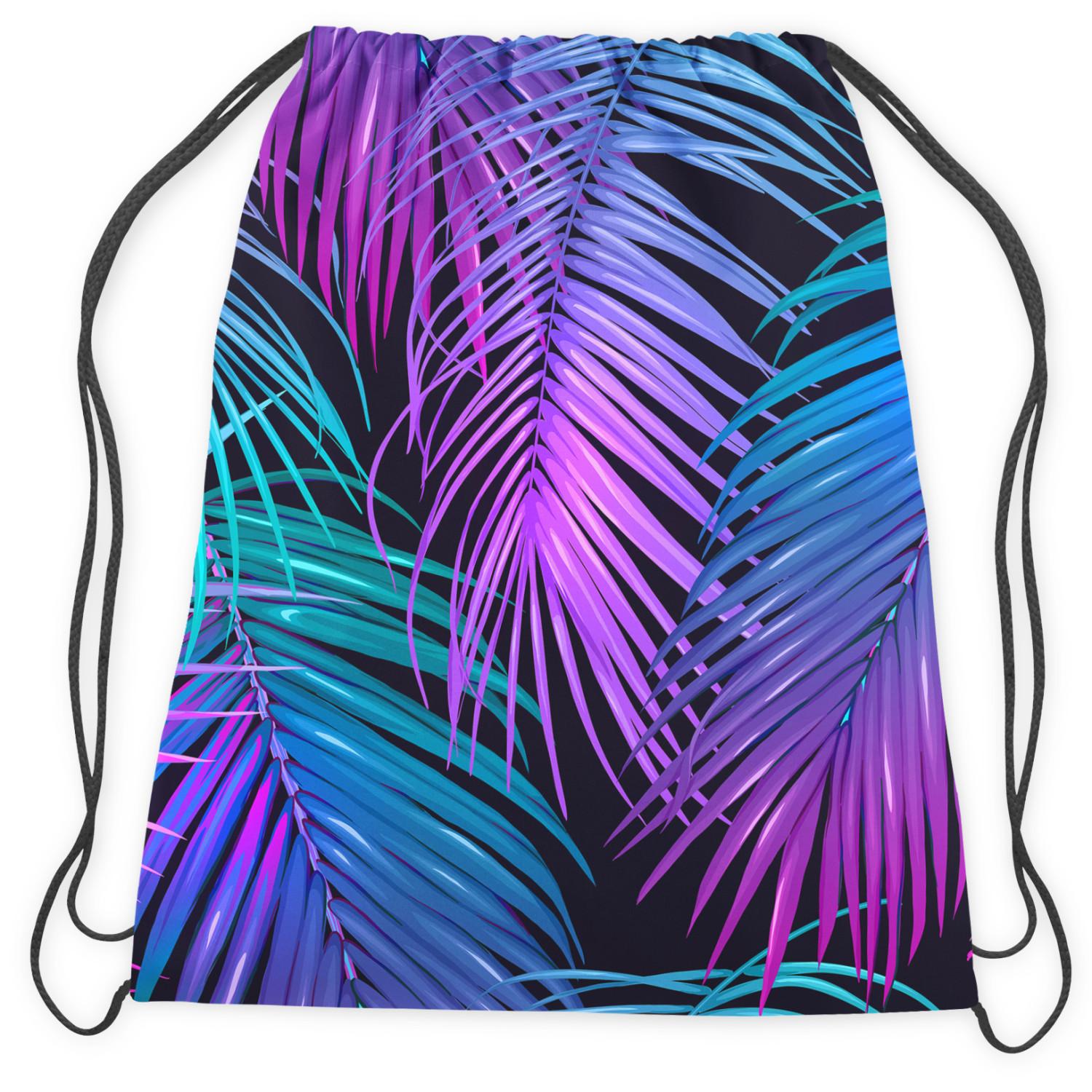 Backpack Neon palm trees - floral motif in shades of turquoise and purple