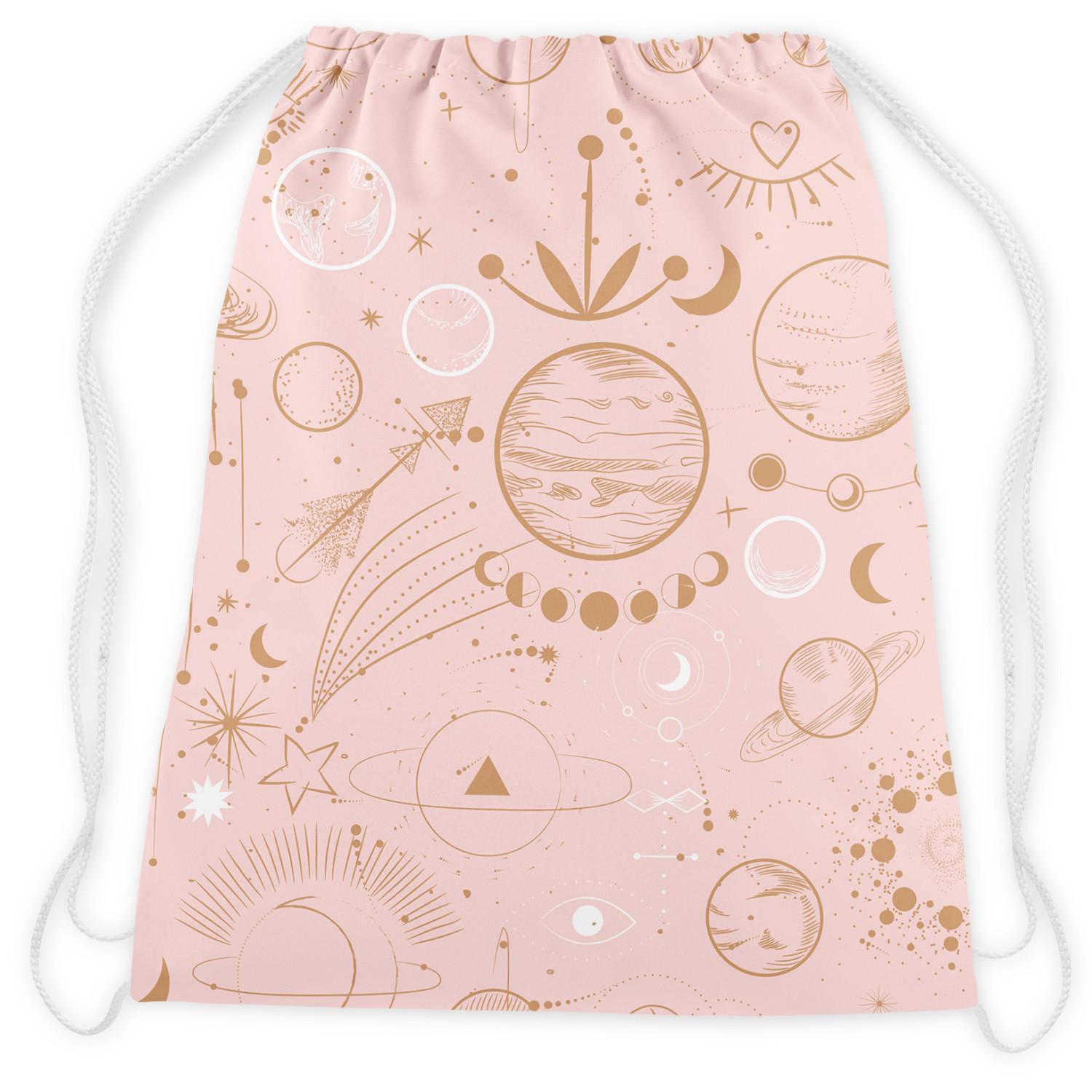 Backpack Abstract cosmos - planets, moon, stars on pink background