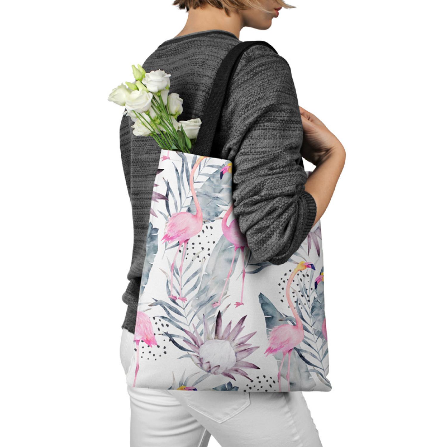 Shopping Bag Flamingos on holiday - floral design with exotic leaves and birds