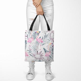 Shopping Bag Flamingos on holiday - floral design with exotic leaves and birds