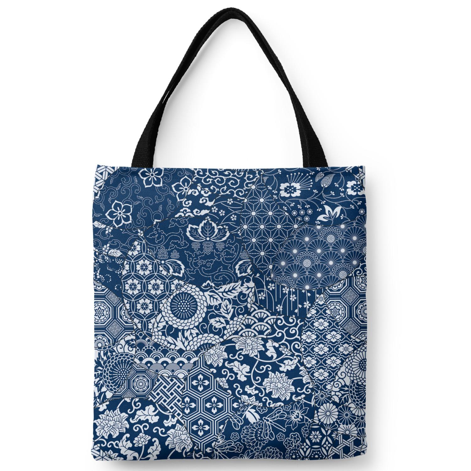 Shopping Bag Floral mosaic - composition in shades of blue and white