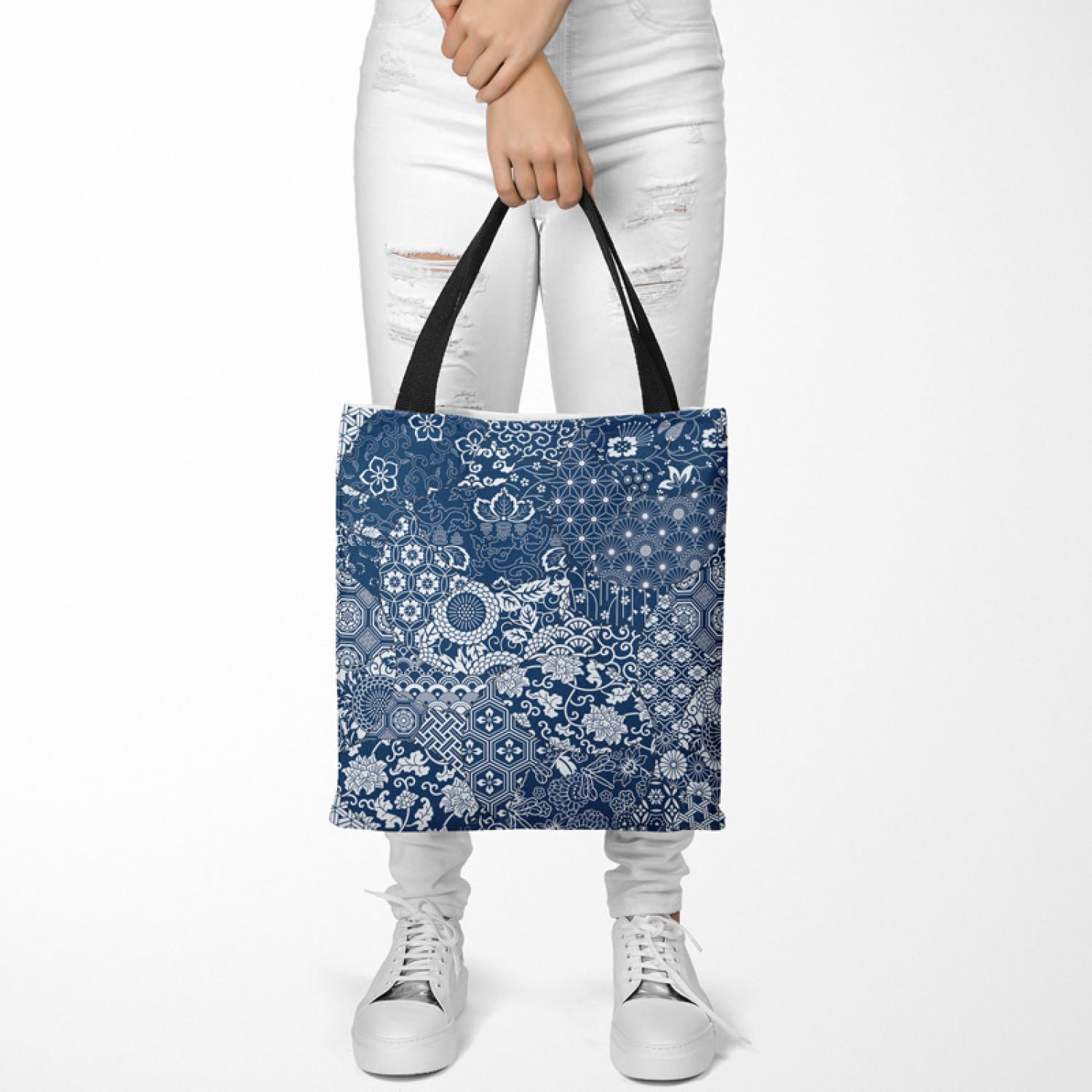 Shopping Bag Floral mosaic - composition in shades of blue and white