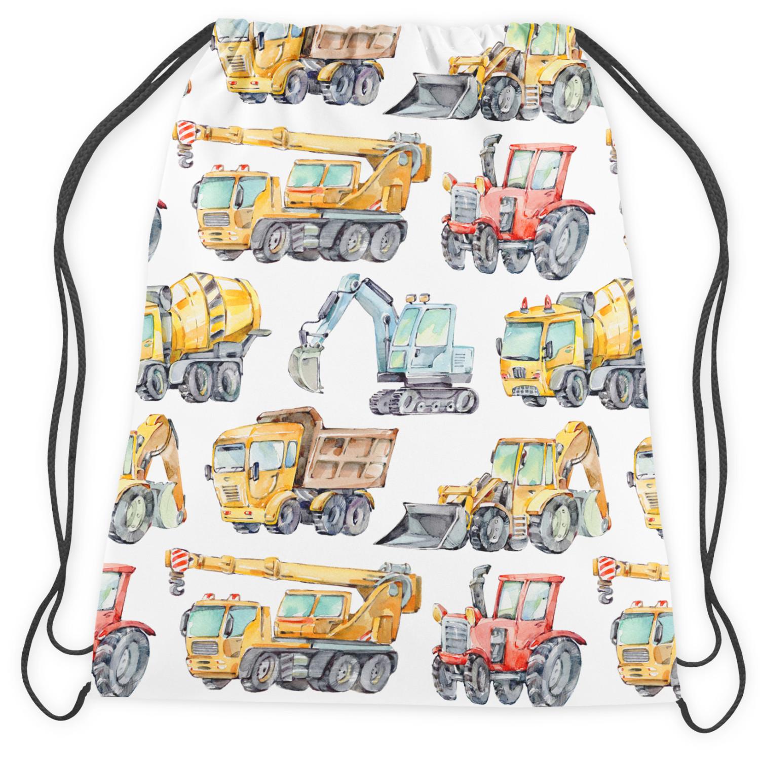 Backpack Construction machinery revue - excavators, tractors, dumpers, cranes