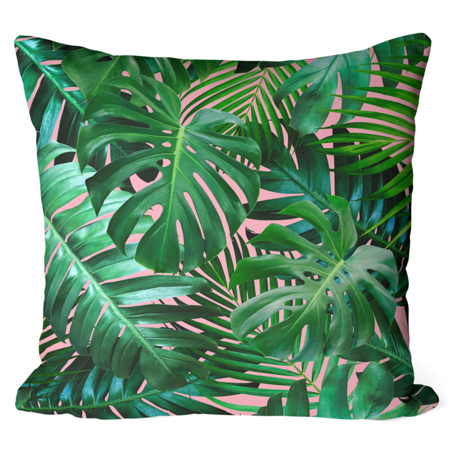 Decorative Microfiber Pillow Botanical lace - a floral composition in greens and pinks cushions