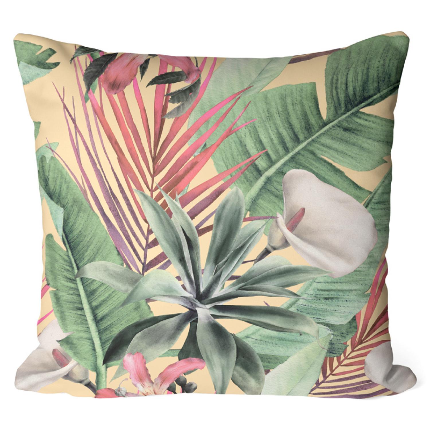 Decorative Microfiber Pillow Rainforest flora - a floral pattern with white flowers and leaves cushions