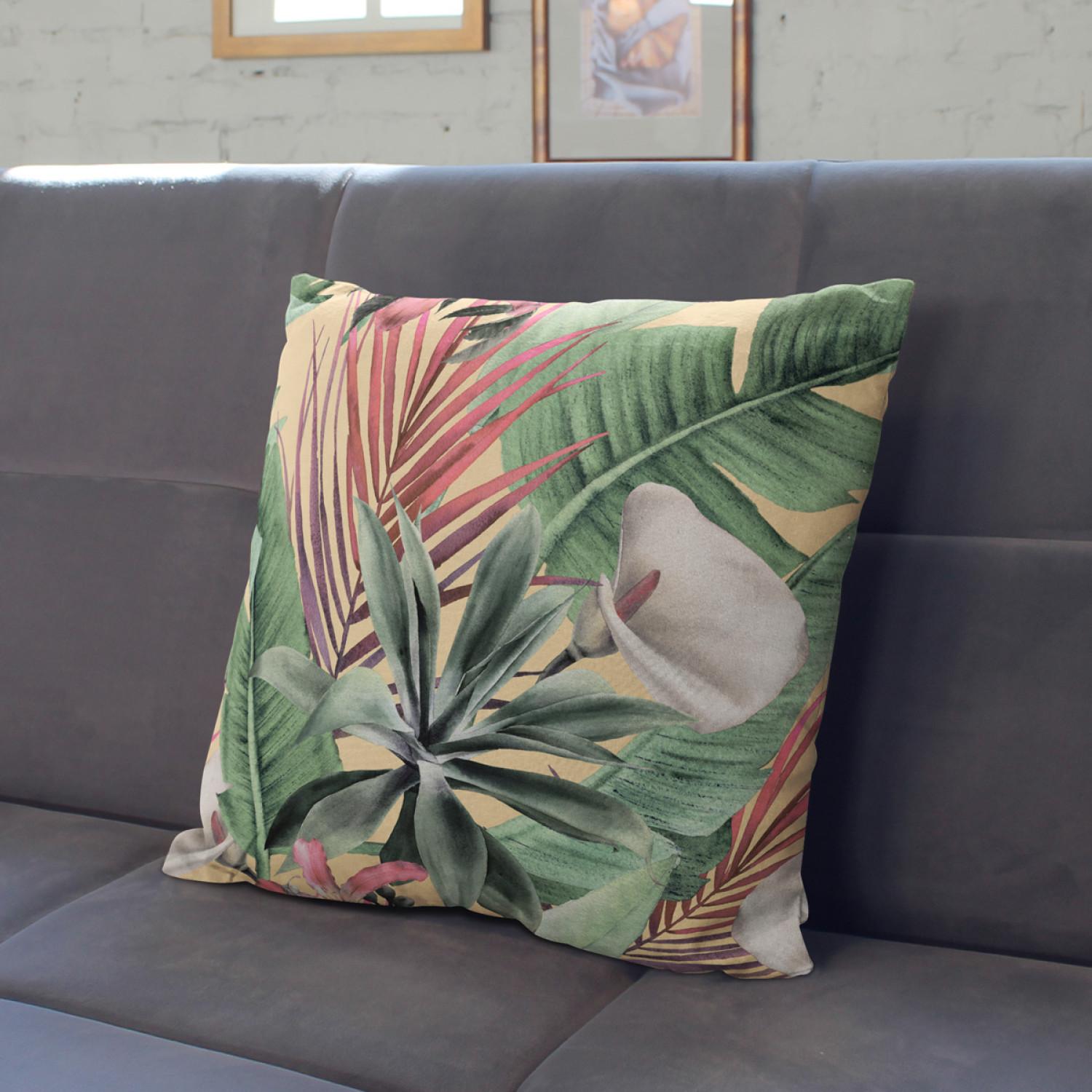 Decorative Microfiber Pillow Rainforest flora - a floral pattern with white flowers and leaves cushions