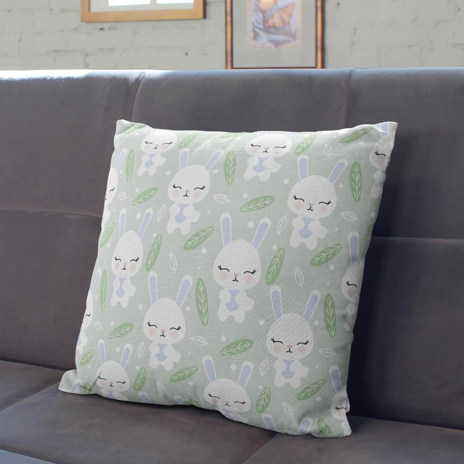 Decorative Microfiber Pillow Group of hares - composition in shades of white, blue and green cushions