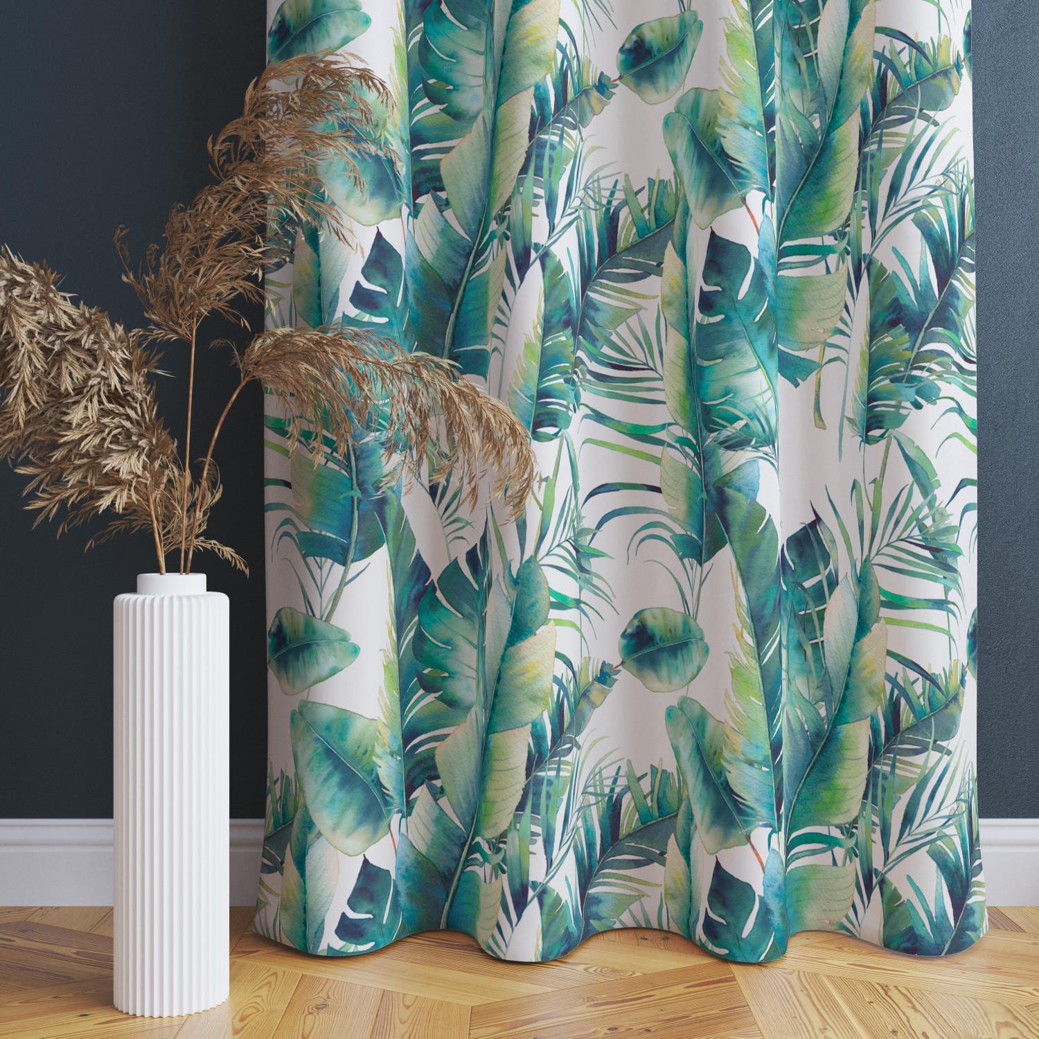 Decorative Curtain Light leaves - tropical flora in watercolour style on white background