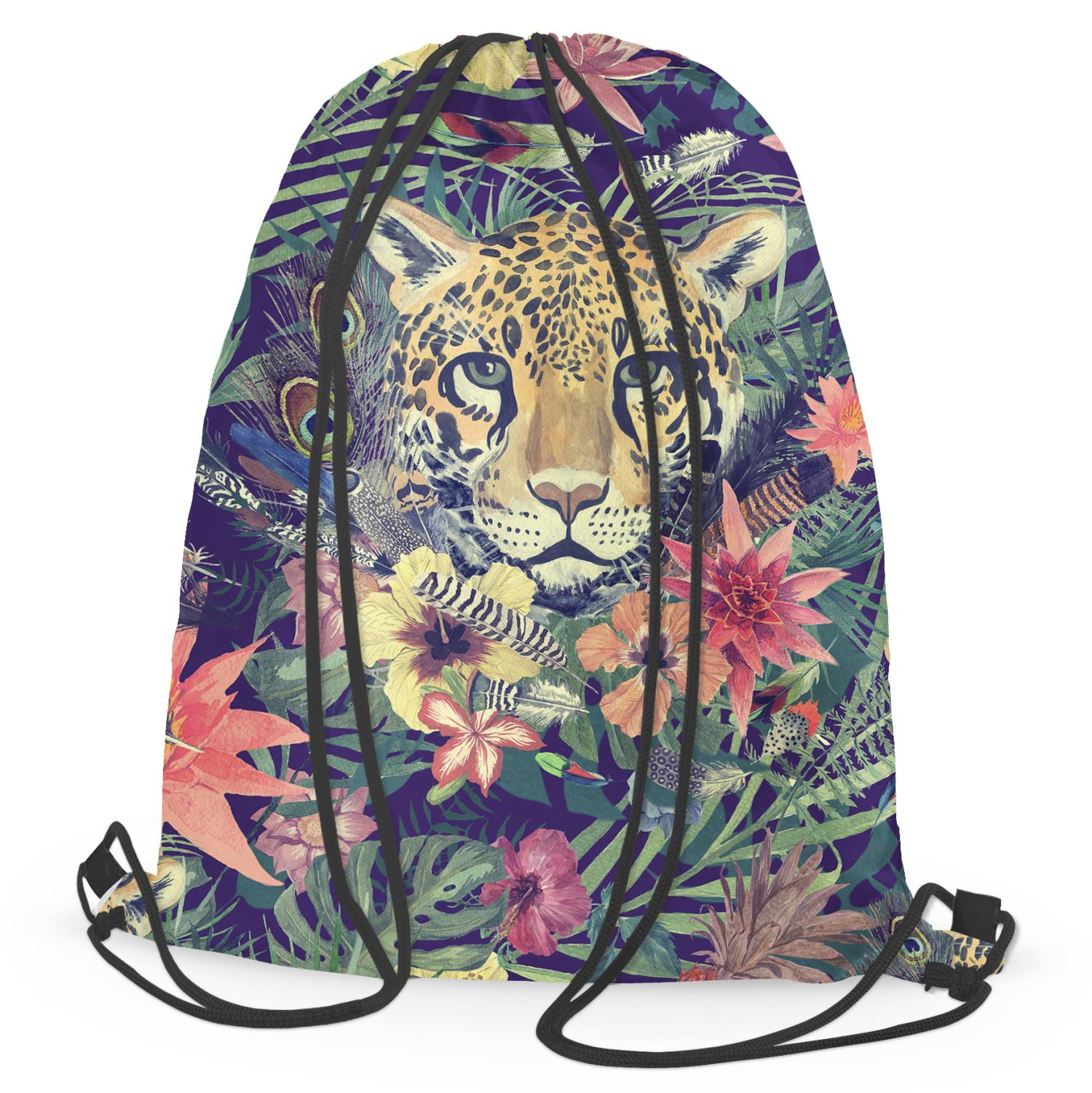 Backpack Cheetah in the leaves - wild animal, floral print in watercolour style