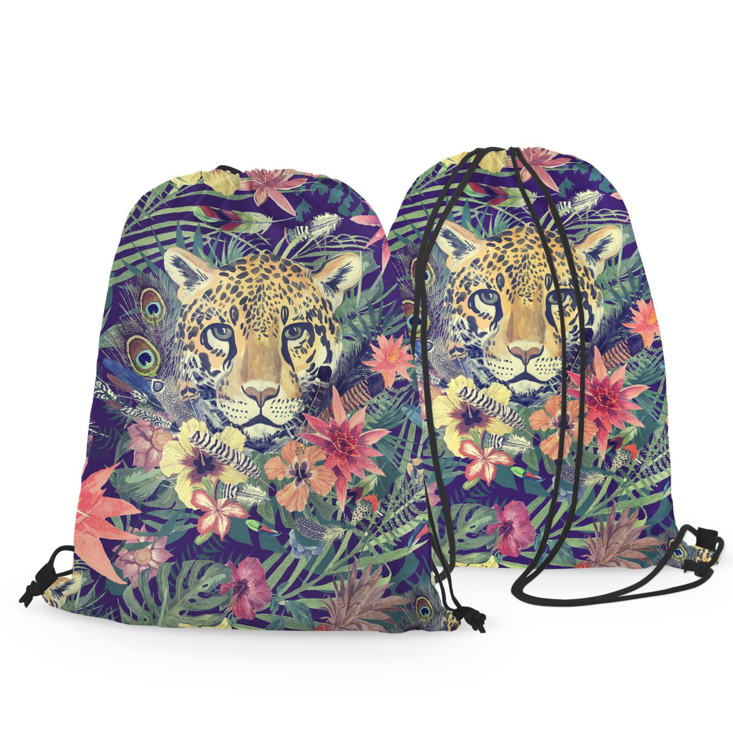 Backpack Cheetah in the leaves - wild animal, floral print in watercolour style