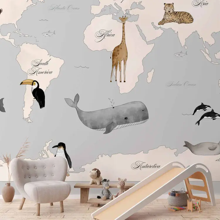World Map for Kids - Continents and Oceans in Blue Tones