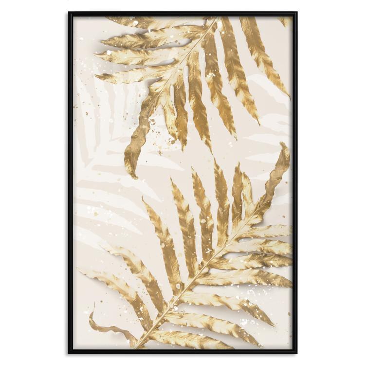 Poster Golden Elegant Leaves - Plants With a Festive Atmosphere