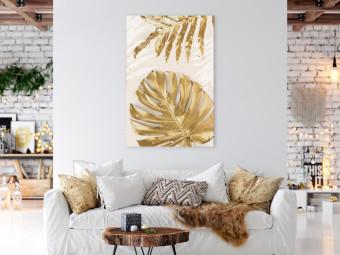 Canvas Golden Leaves With a Monstera - Elegant Plants With a Festive Atmosphere