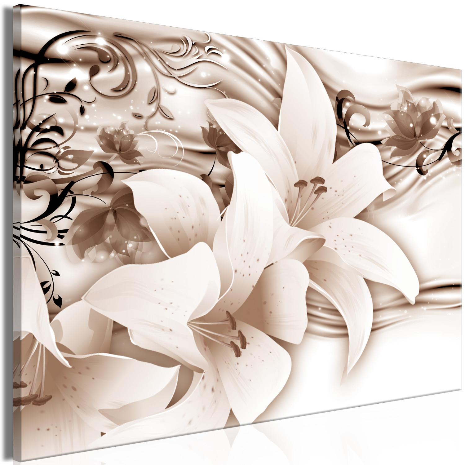 Canvas Sepia Lilies - Delicate Flowers With an Organic Ornament