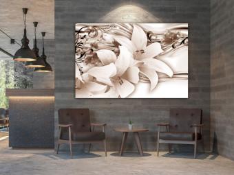 Canvas Sepia Lilies - Delicate Flowers With an Organic Ornament