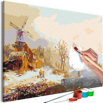 Paint by Number Kit Frosty Winter - Landscape With a Frozen Lake and a Country Cottage