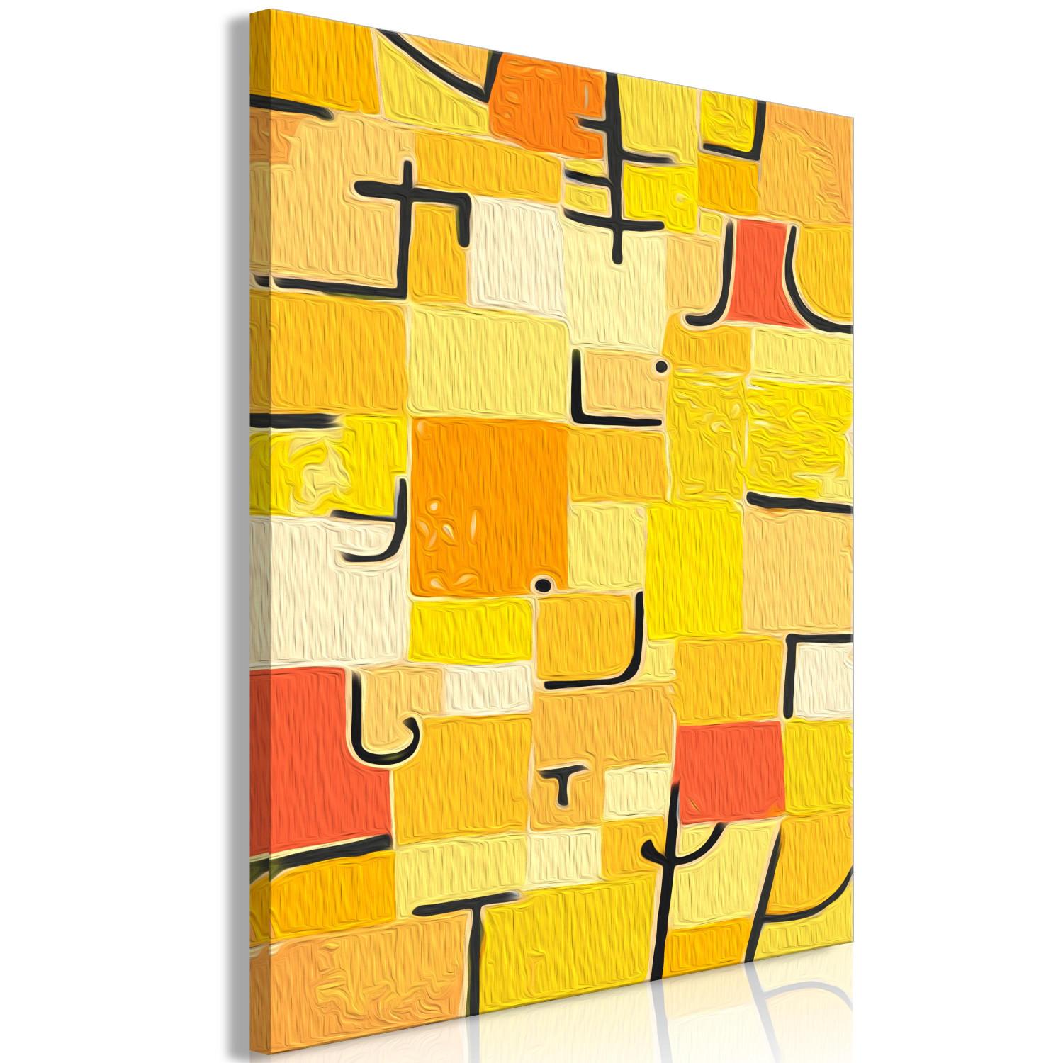 Paint by Number Kit Paul Klee, Signs in Yellow - Black Geometric Shapes on an Orange Background
