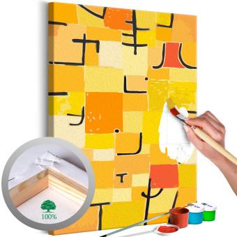 Paint by Number Kit Paul Klee, Signs in Yellow - Black Geometric Shapes on an Orange Background