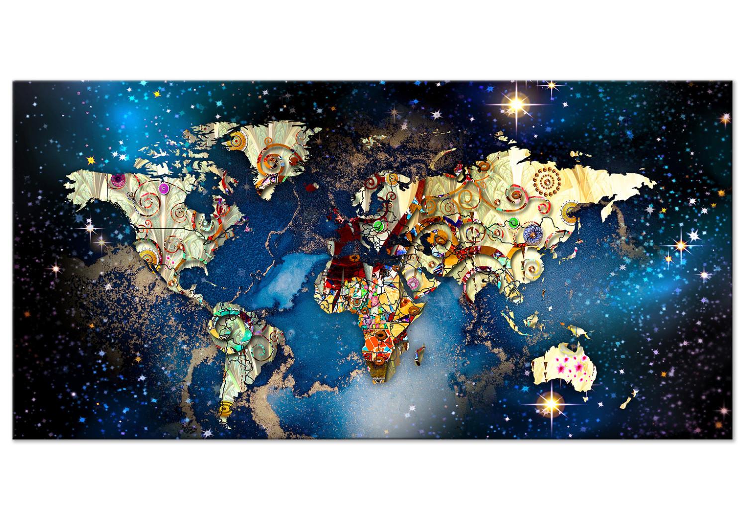 Canvas Abstract Map - World With Klimt Accent With Stars