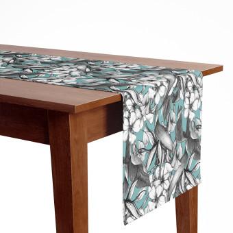Table Runner Floral swirl - grey floral composition on green background 
