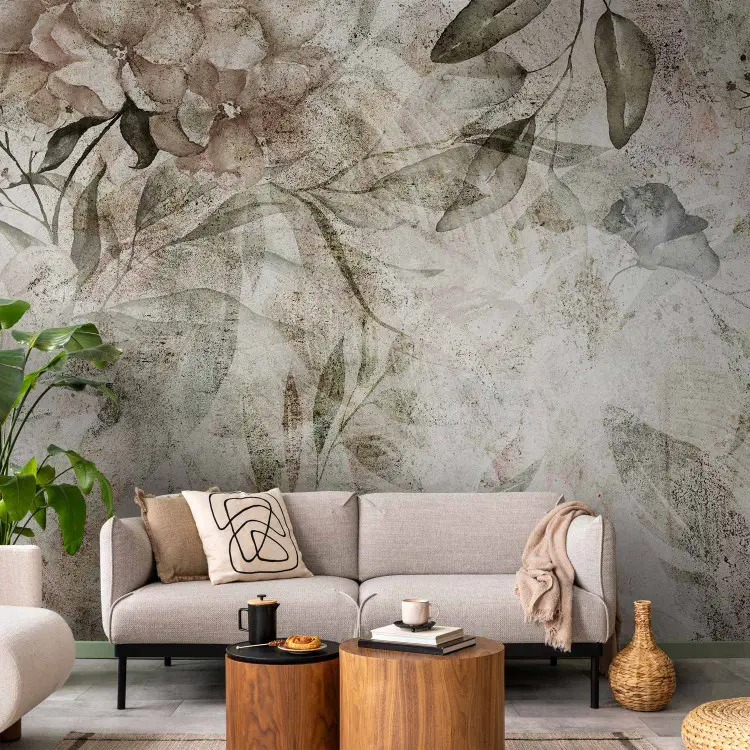 Beautiful Background - Motif of Flowers on an Old Surface in Patina Colors