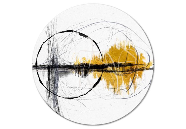 Round Canvas Print Golden Sunrise - Artistic Abstraction With Irregular Lines