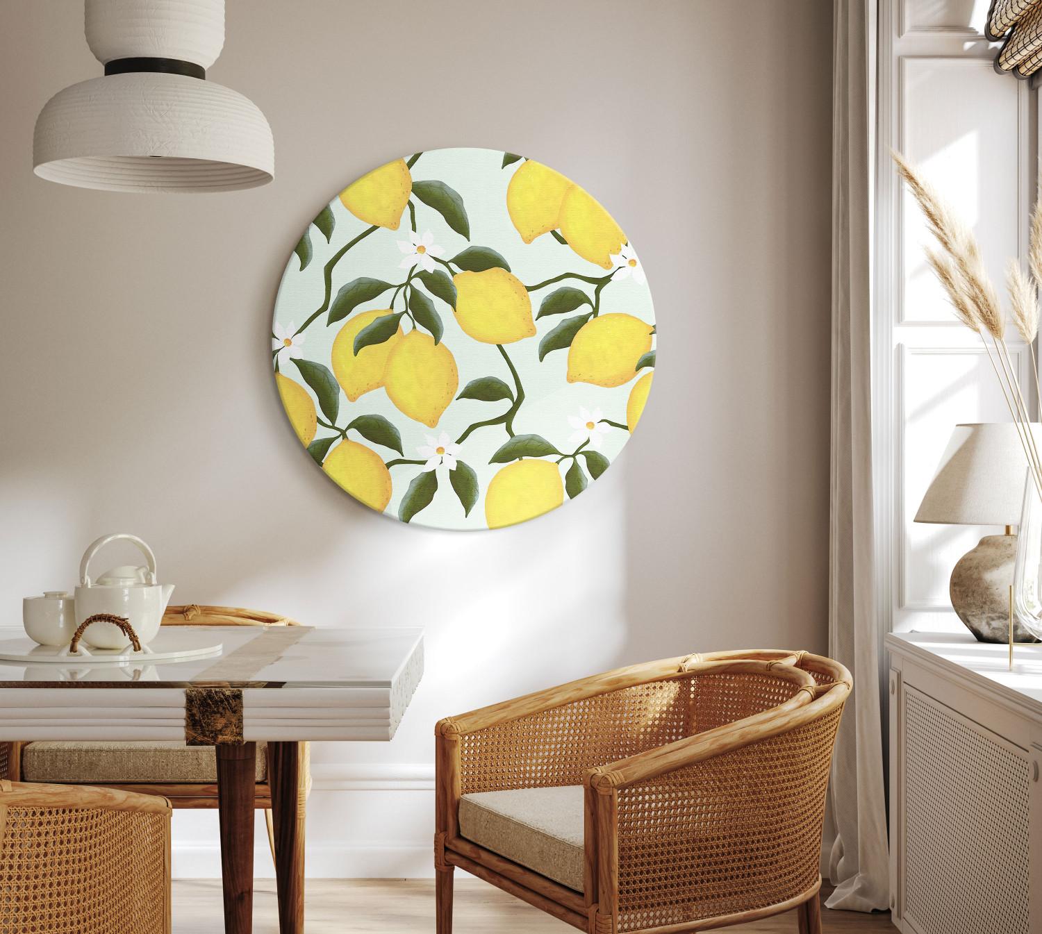 Round Canvas Lemon Sorrento - Sunny Summer Shrub With Fresh Fruit 