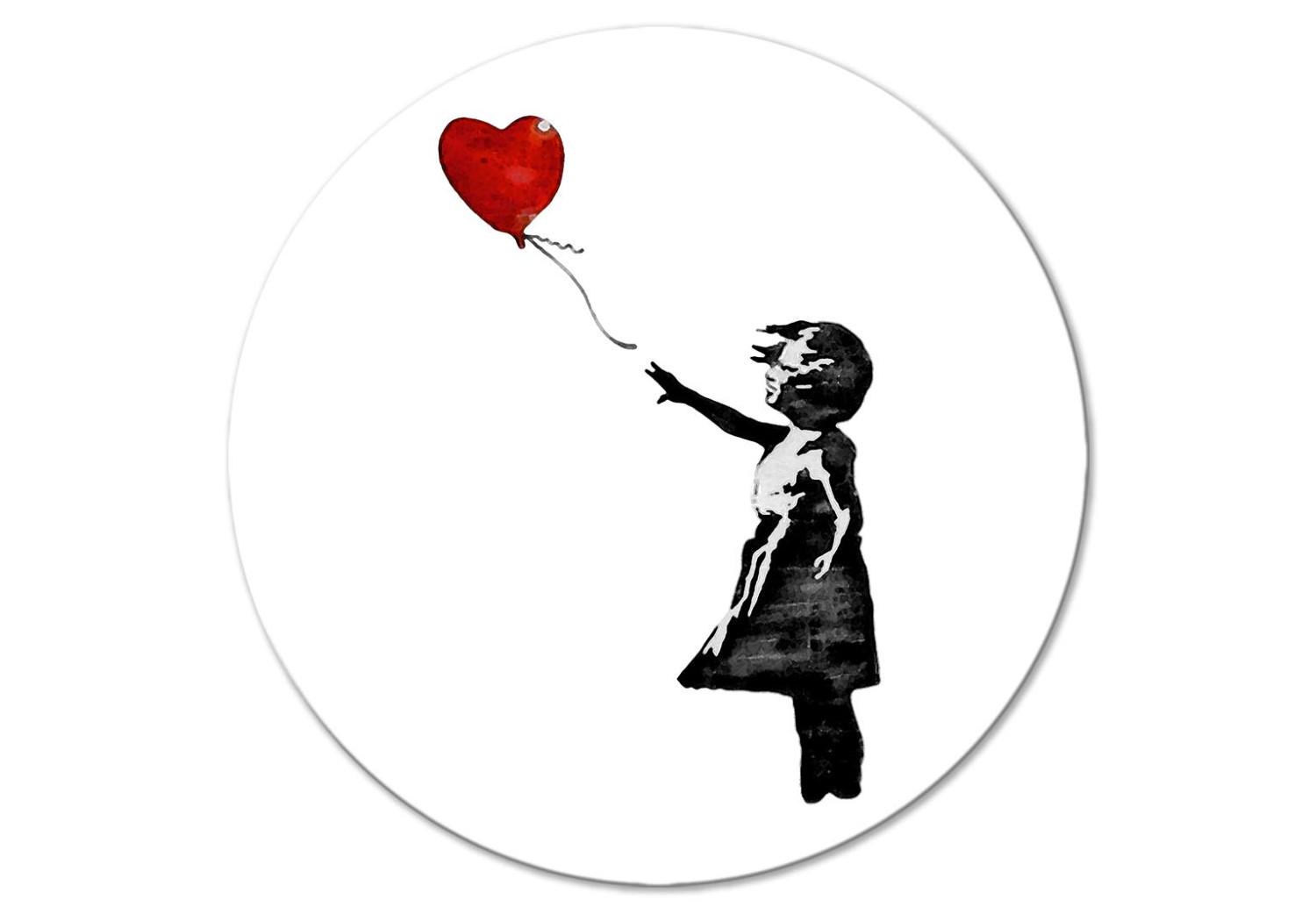 Round Canvas Banksy - Girl With a Heart-Shaped Balloon