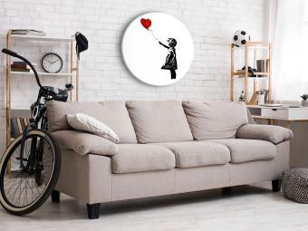 Round Canvas Banksy - Girl With a Heart-Shaped Balloon