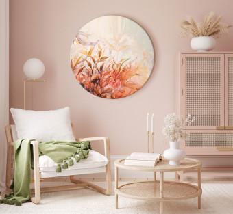 Round Canvas Flaming Meadow - Artwork With Painted Plants in Vivid Colors