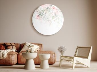 Round Canvas Pastel - Delicate Pink Roses and Penetrating Green Leaves