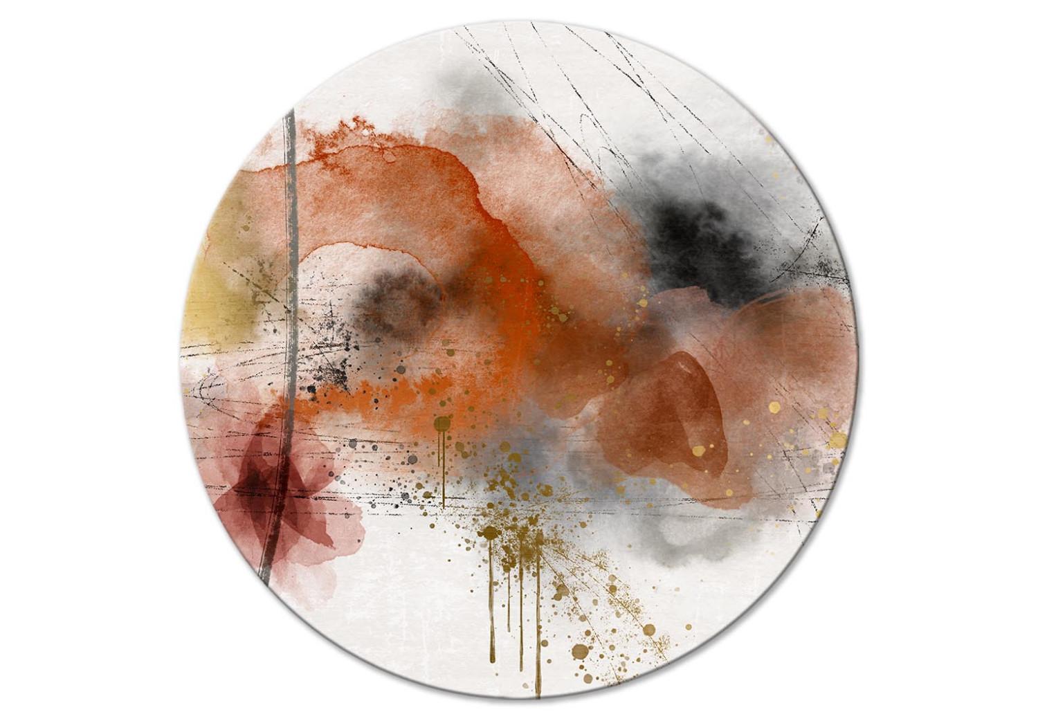Round Canvas Colorful Expression - Watercolor Abstraction in Warm Tones