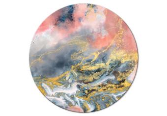 Round Canvas Pastel Expression - Golden Streaks on Pink and Blue Blots