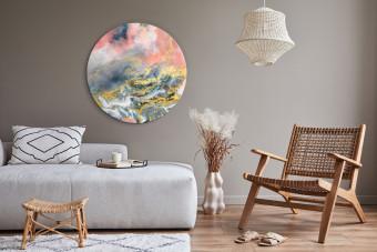 Round Canvas Pastel Expression - Golden Streaks on Pink and Blue Blots