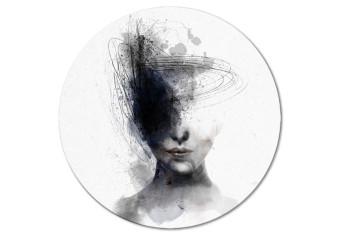 Round Canvas Half Face - Abstract Black and White Portrait of a Woman