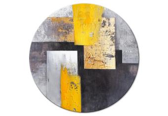 Round Canvas Abstraction - Yellow Gray and Gold Elements on a Dark Gray Background