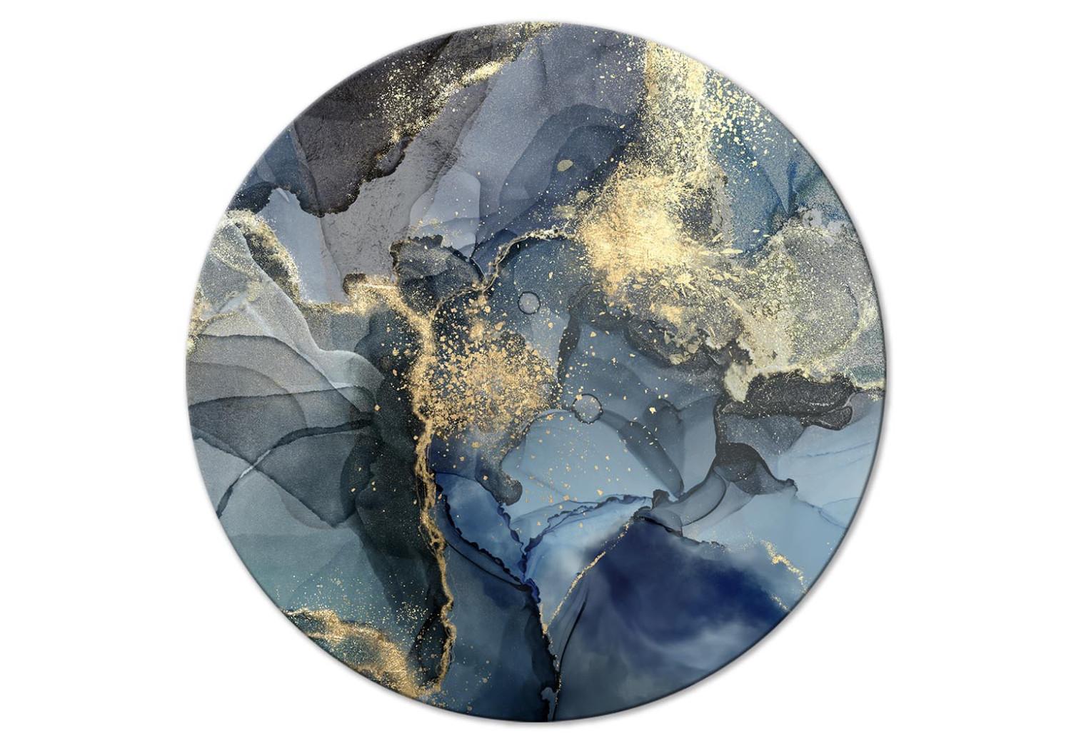 Round Canvas Decorative Stains - Blue Ink Blots With Golden Filings