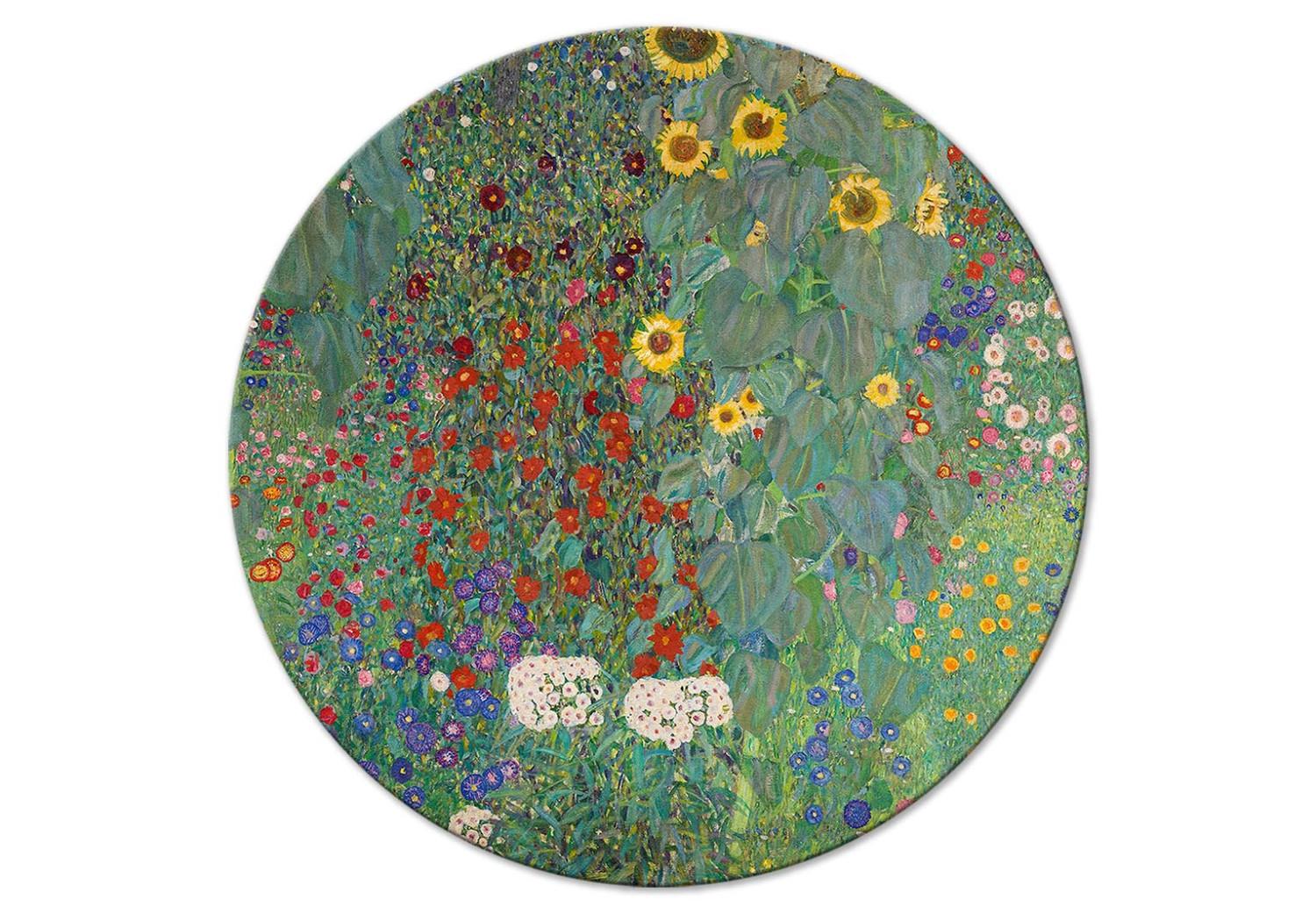 Round Canvas Country Garden With Sunflowers, Gustav Klimt - Multi-Colored Flowers