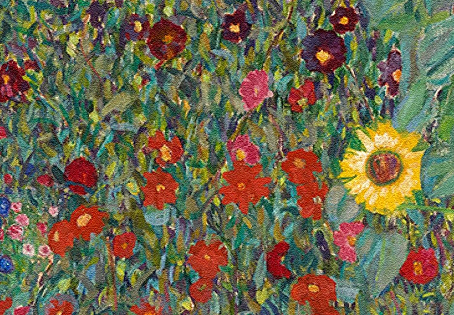Round Canvas Country Garden With Sunflowers, Gustav Klimt - Multi-Colored Flowers