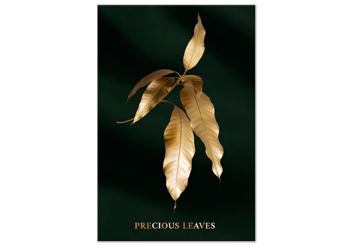 Canvas Precious Branch (1-piece) - landscape with golden leaves and inscriptions