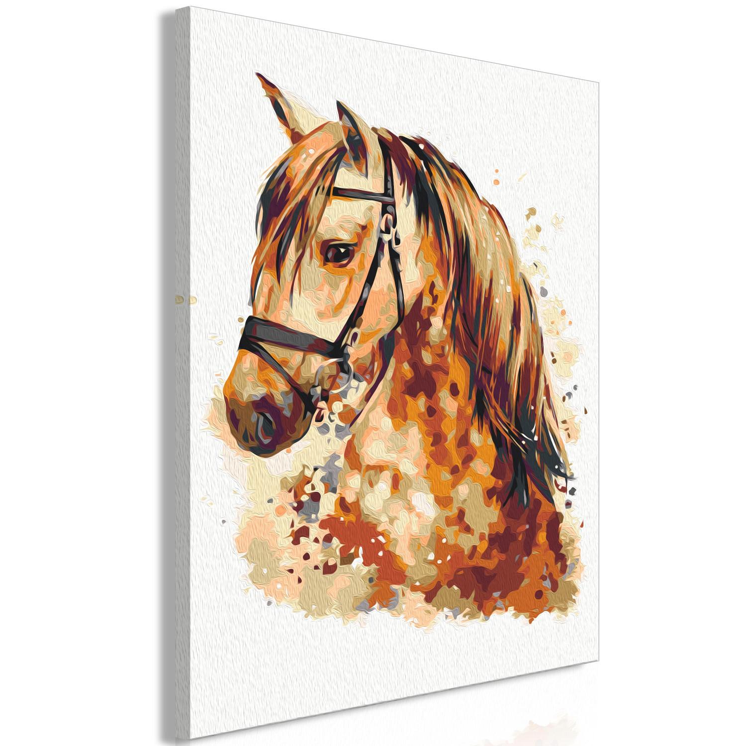 Paint by Number Kit Horse Portrait - Animal With a Beautiful Mane on a Gray Background