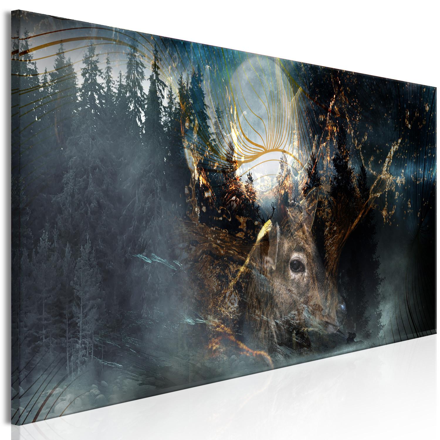 Canvas Deer (1-piece) - woodland animal against a dark forest and moon backdrop
