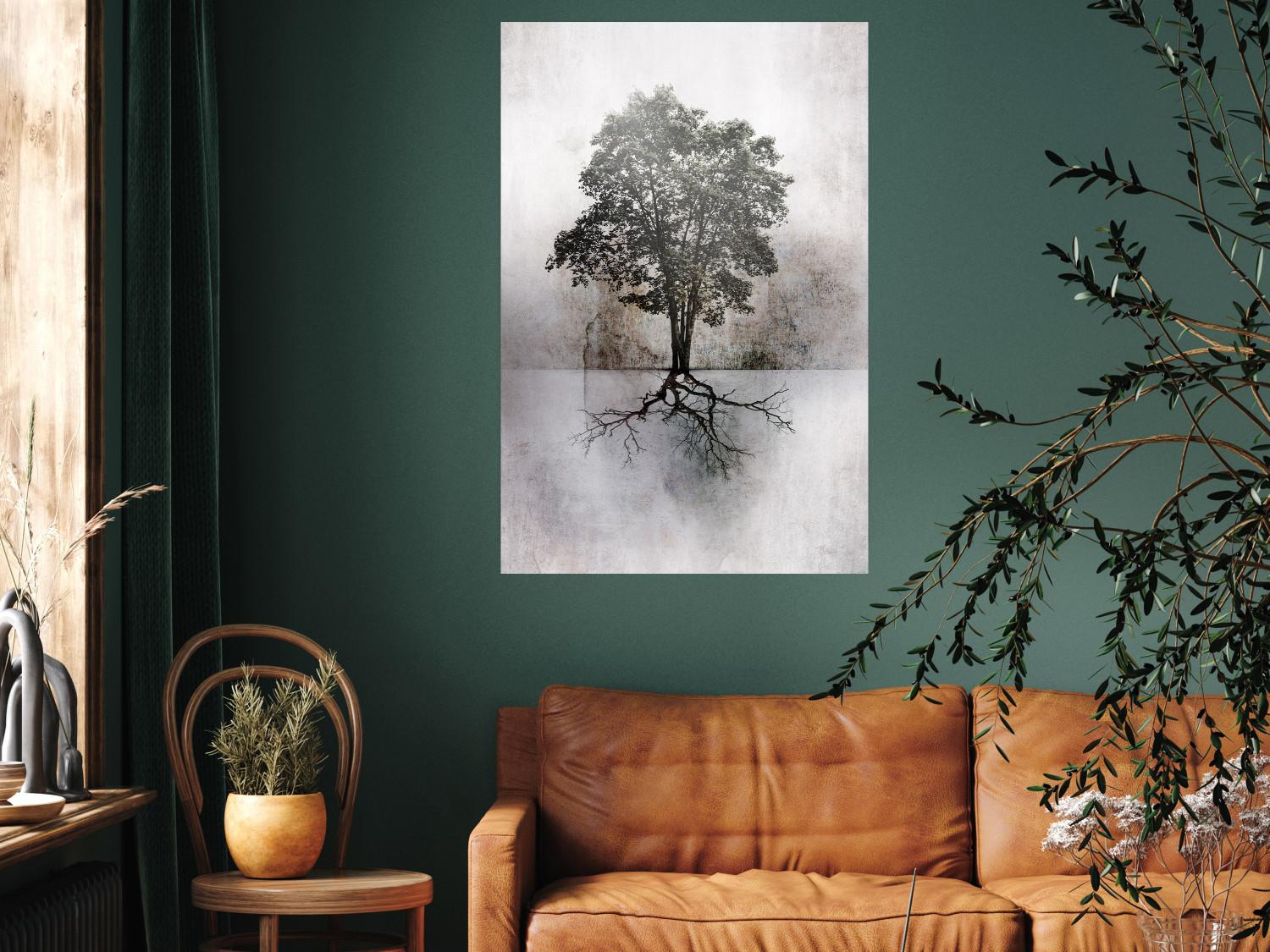 Poster Landscape - Tree With Extensive Roots on a Brown and White Background