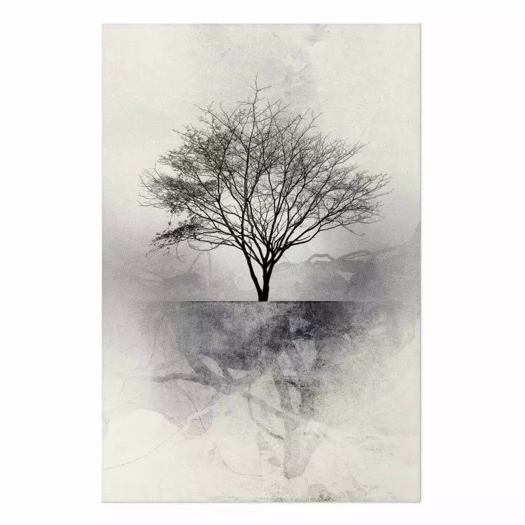 Poster Landscape - Lonely Tree on an Abstract Light Gray Background