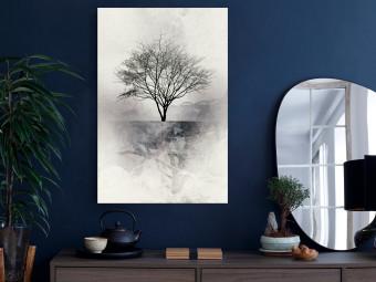 Poster Landscape - Lonely Tree on an Abstract Light Gray Background