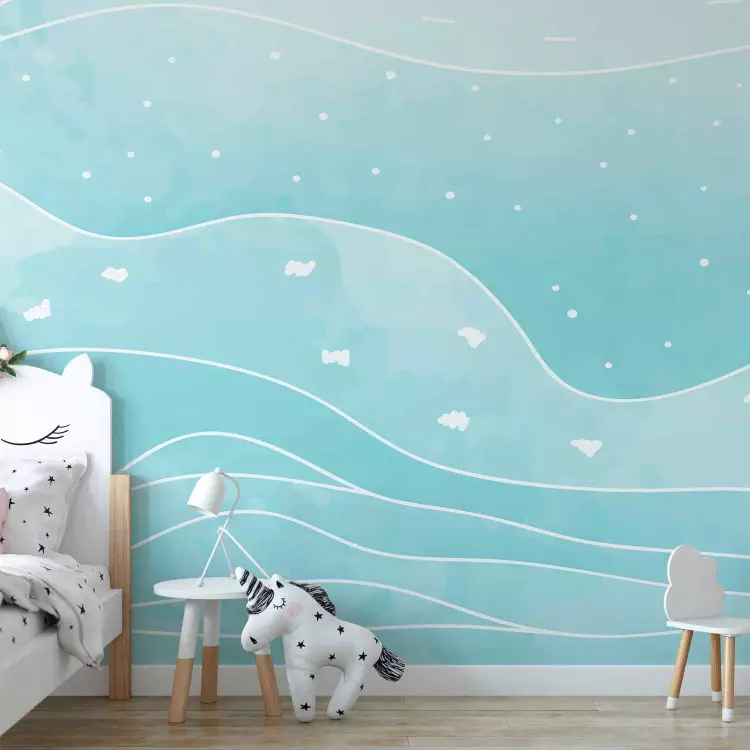 Wall Mural Sea - Children’s Background With Waves in Shades of Pastel Blue
