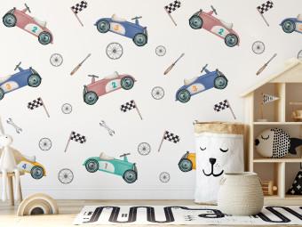 Wall Mural Colorful Vehicles - Retro Racing Cars in Delicate Pastel Colors